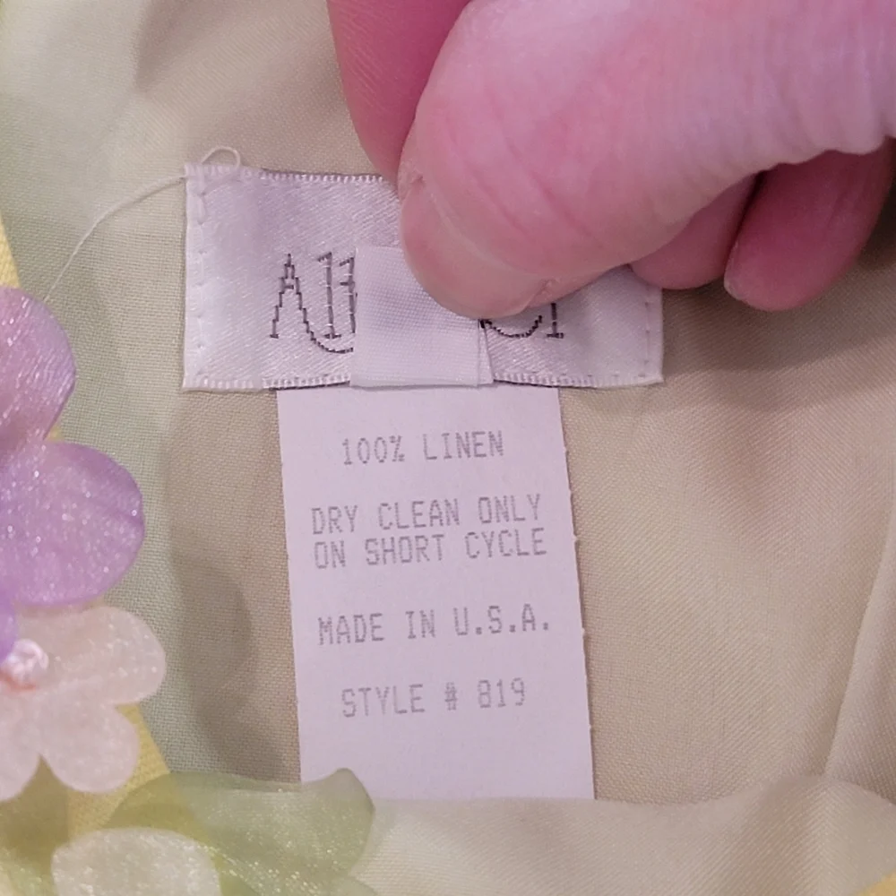 Vintage Althuser Linen-Blend Yellow Floral Strap Sundress 100% Linen Size 2